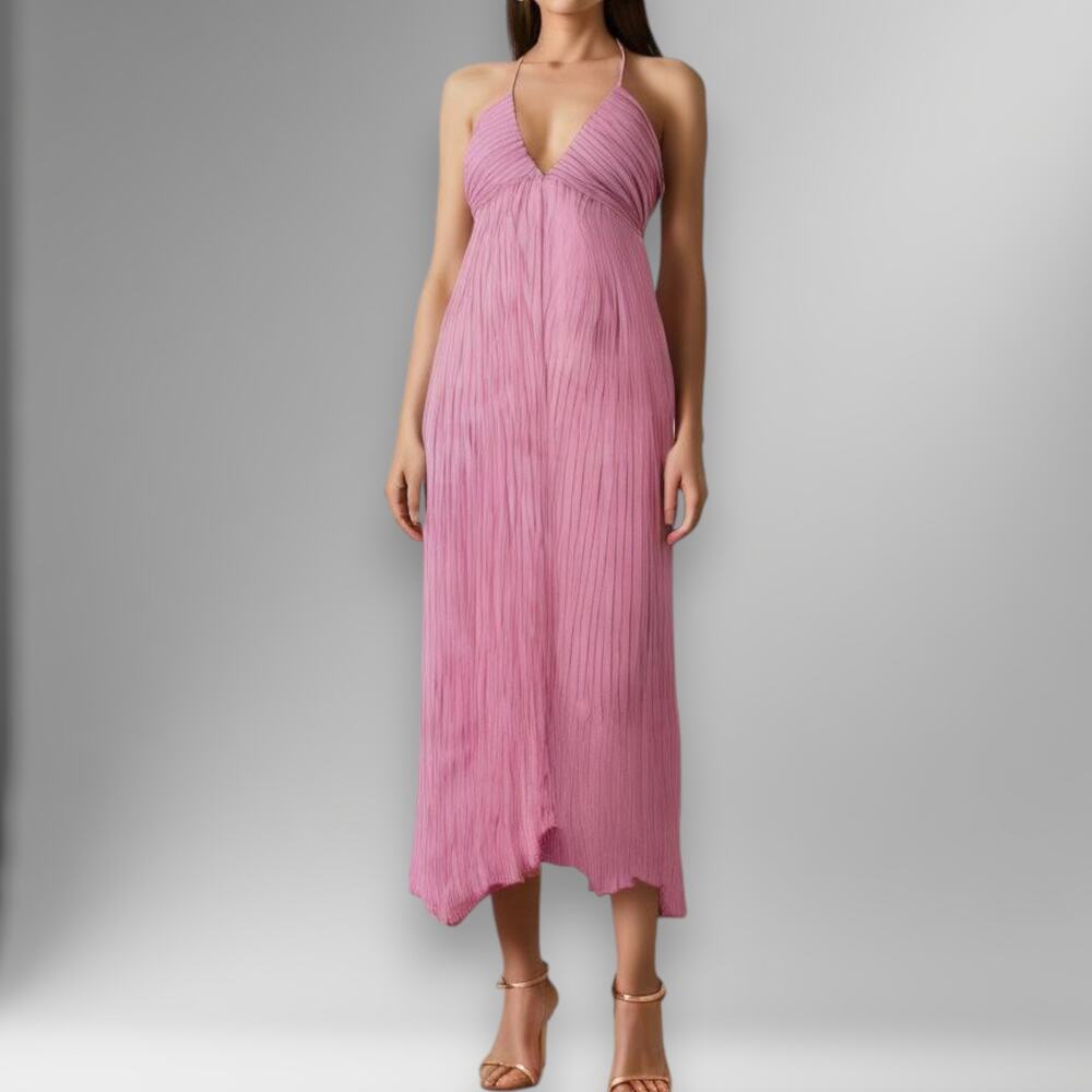 A.L.C. Size 0 Angelina Skinny Strap Plisse Pleated Midi Dress Pink Wedding Guest